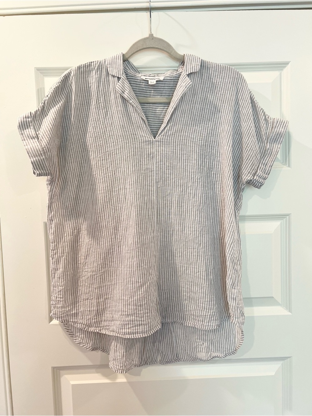 BeachLunchLounge Linen Blend Striped Split Neck Tunic Top Coastal Boho Medium - Picture 5 of 11